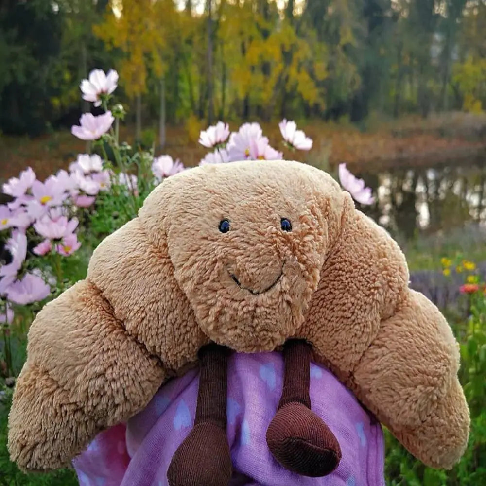 Croissant Plush Hug Pillow 13 inches Soft Light Brown with Smiling Face 3
