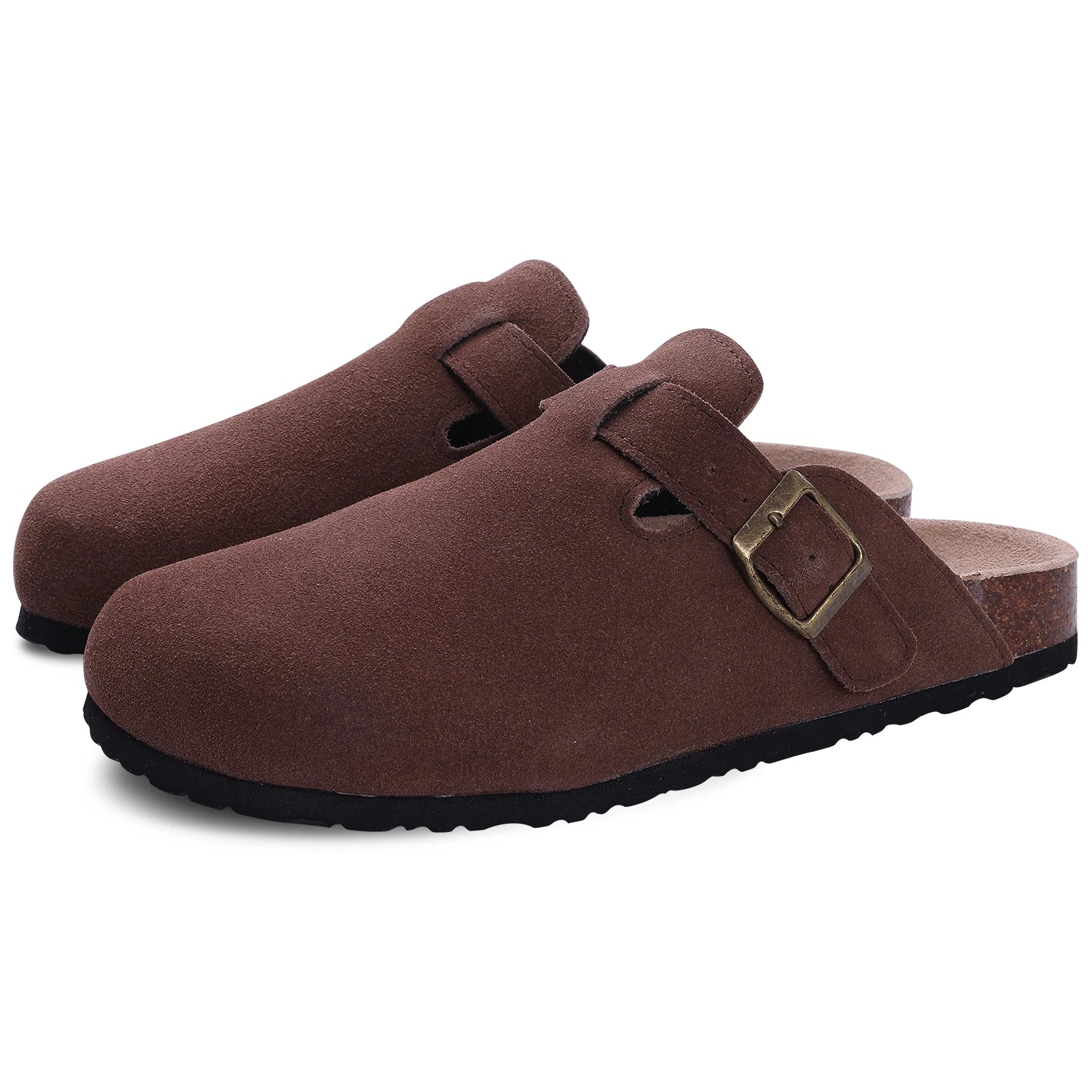 Deep Brown Women’s Suede Mules – Stylish Slip-On Shoes with Arch Support and Cork Insole 0