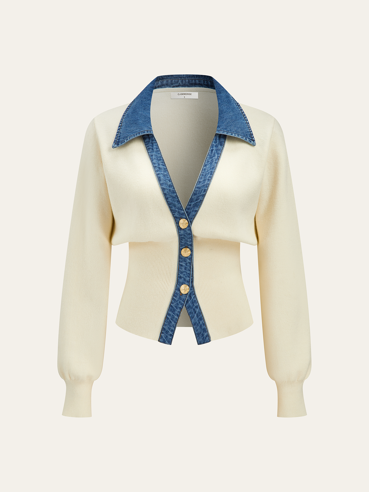 Demi | Denim Collar Metal Button V-Neck Knit Top 0