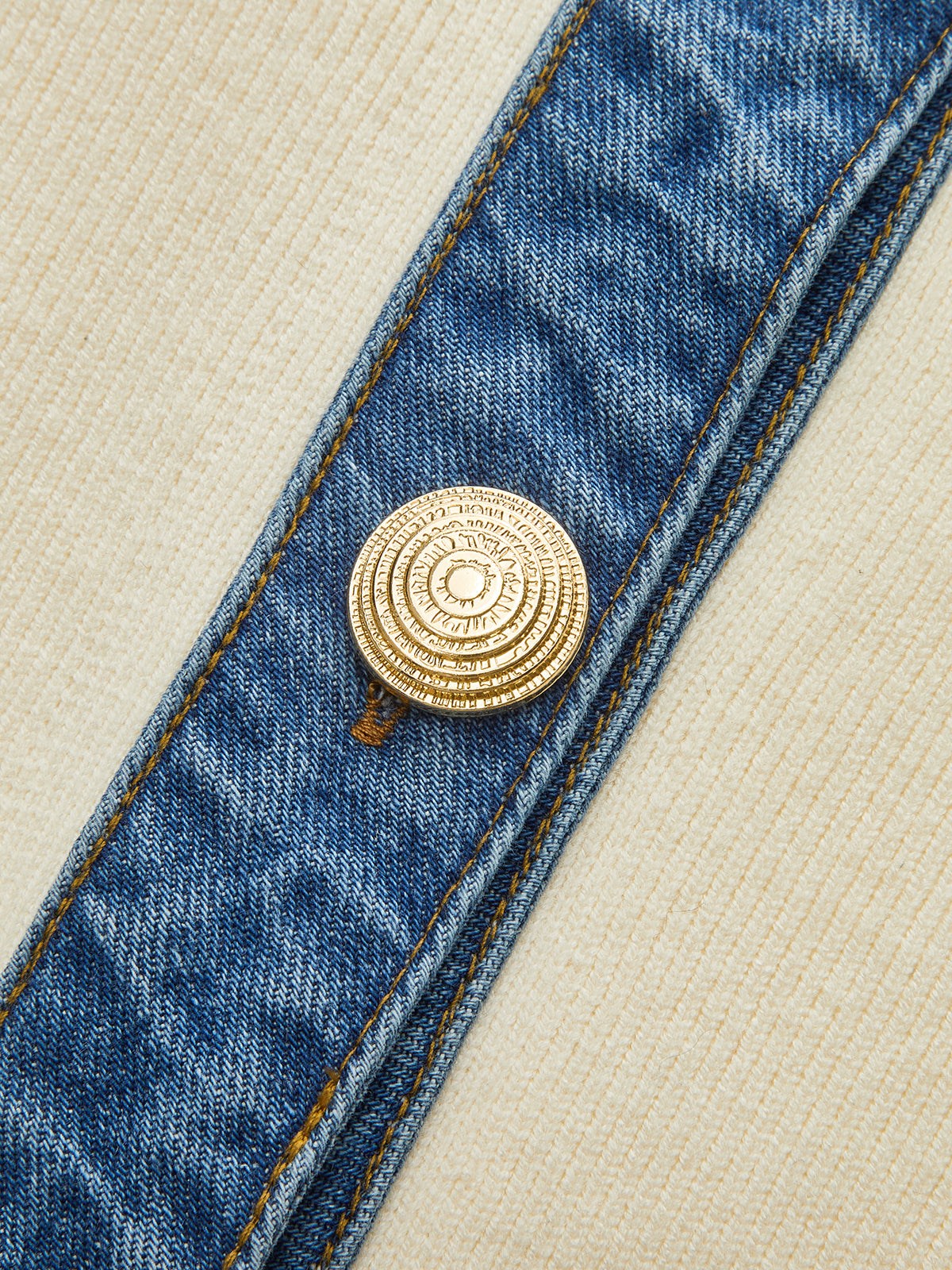 Demi | Denim Collar Metal Button V-Neck Knit Top 1