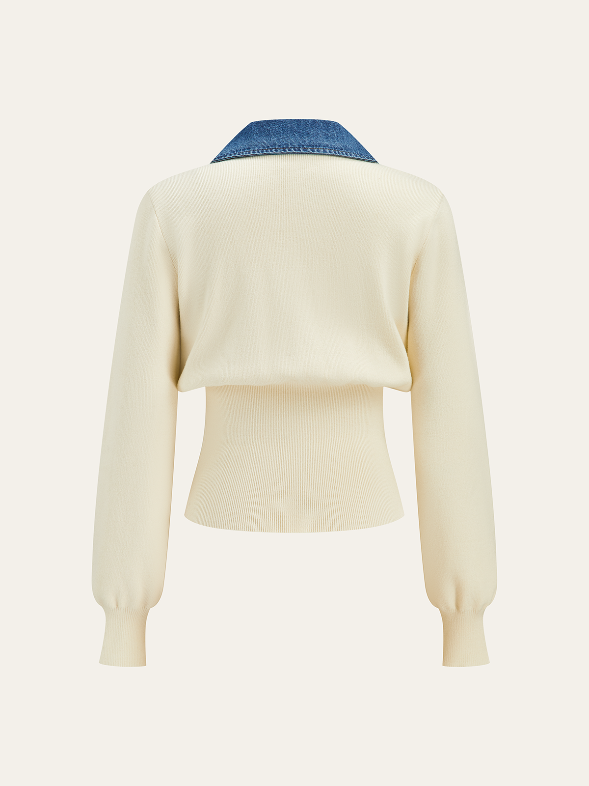 Demi | Denim Collar Metal Button V-Neck Knit Top 3