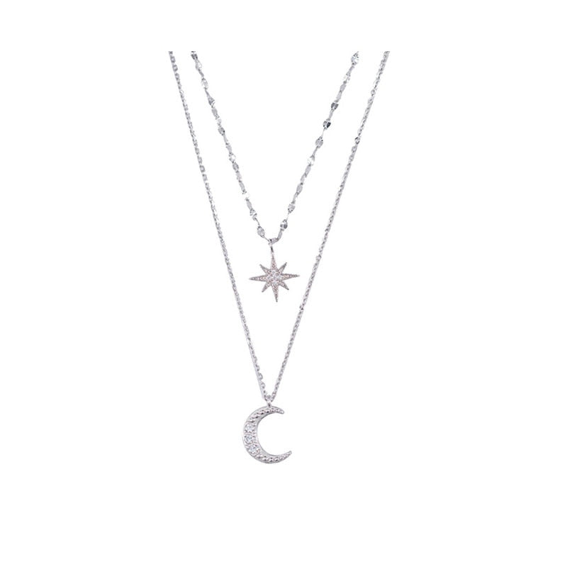 Double moon | Double necklace moon light silver 1