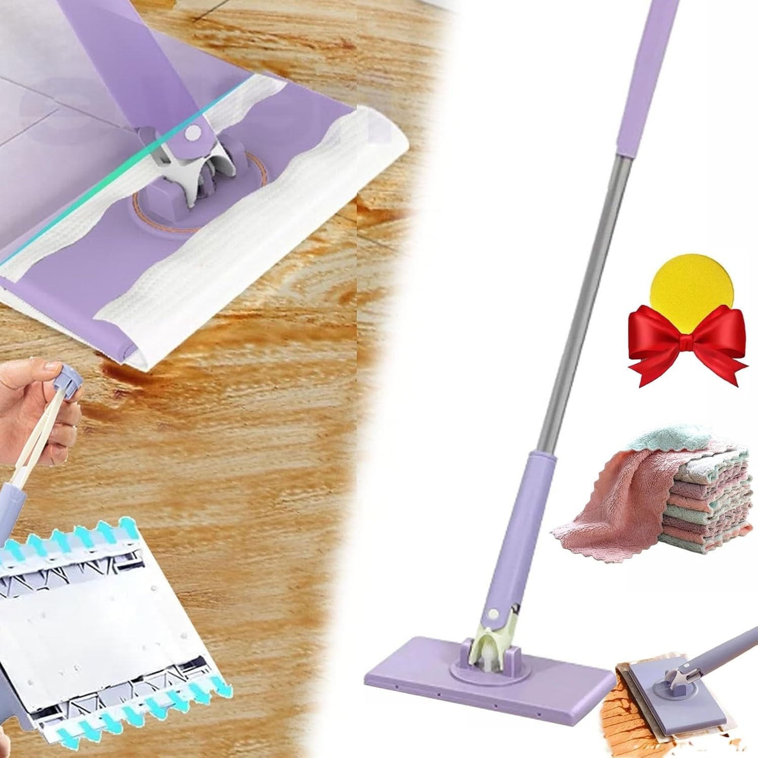 Eco-Friendly Cleaning Mop with Easy-Change Mechanism and 360° Flexibility – Reusable Cloths Included 0
