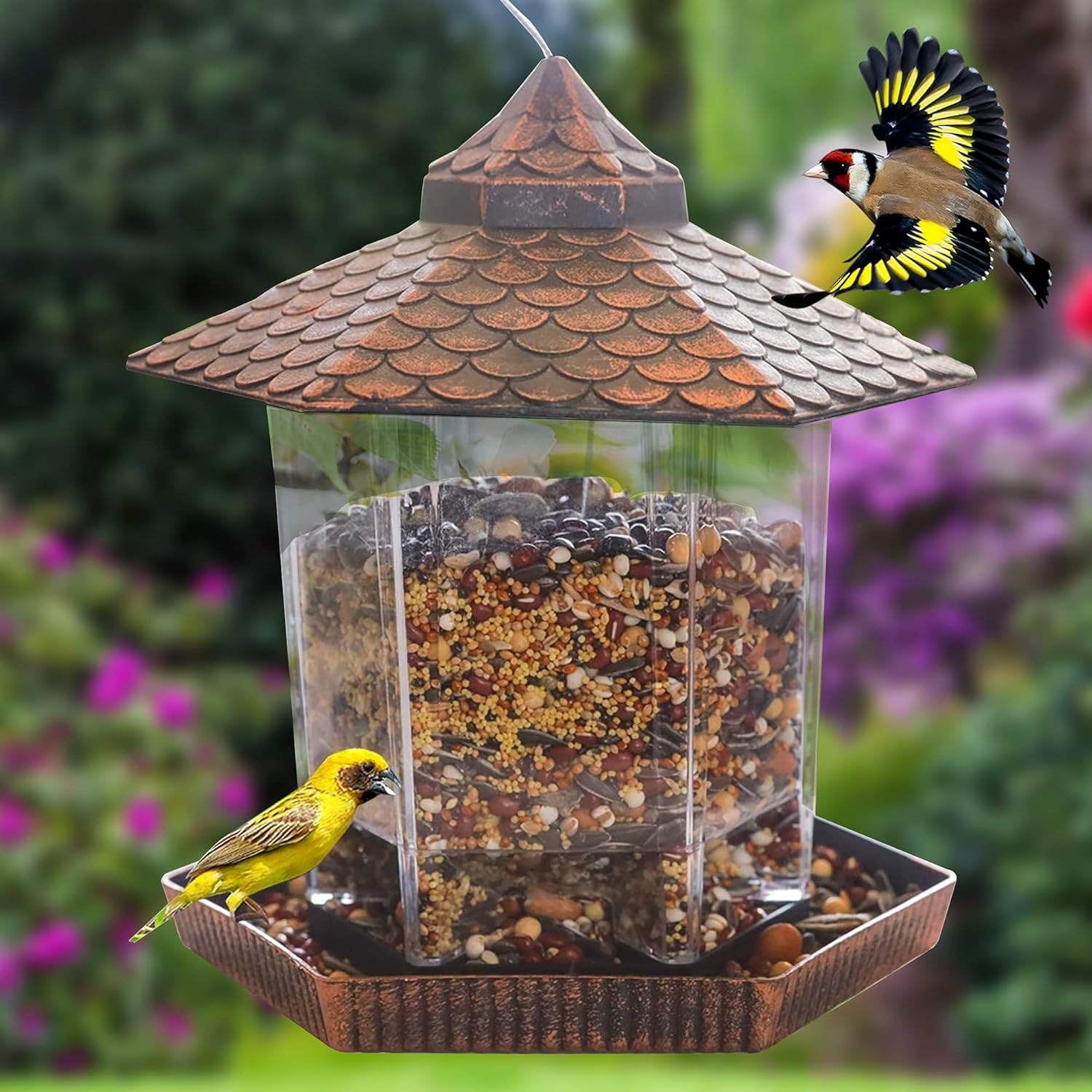EcoHaven | Stylish Durable Hanging Bird Feeder with Copper Roof 2