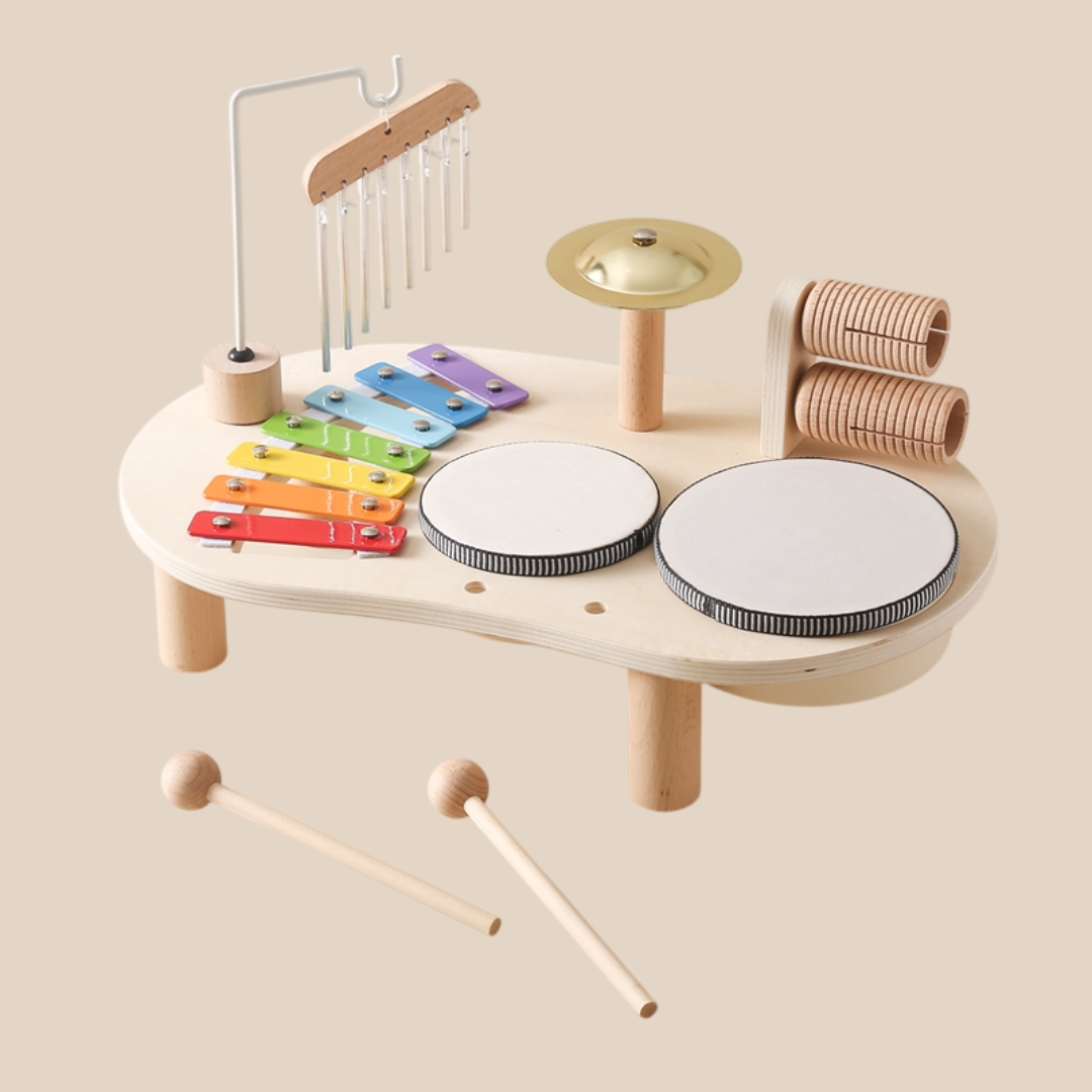 Educational Wooden Music Table for Kids - Includes Xylophone, Drums, and Cymbals! 2