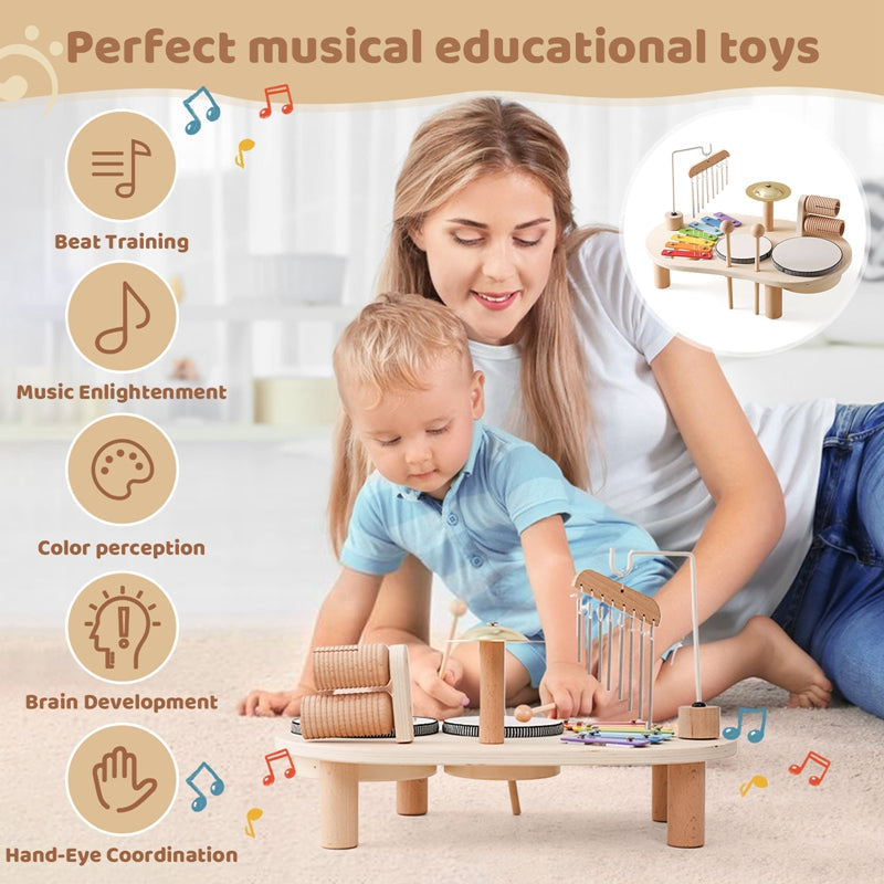 Educational Wooden Music Table for Kids - Includes Xylophone, Drums, and Cymbals! 4