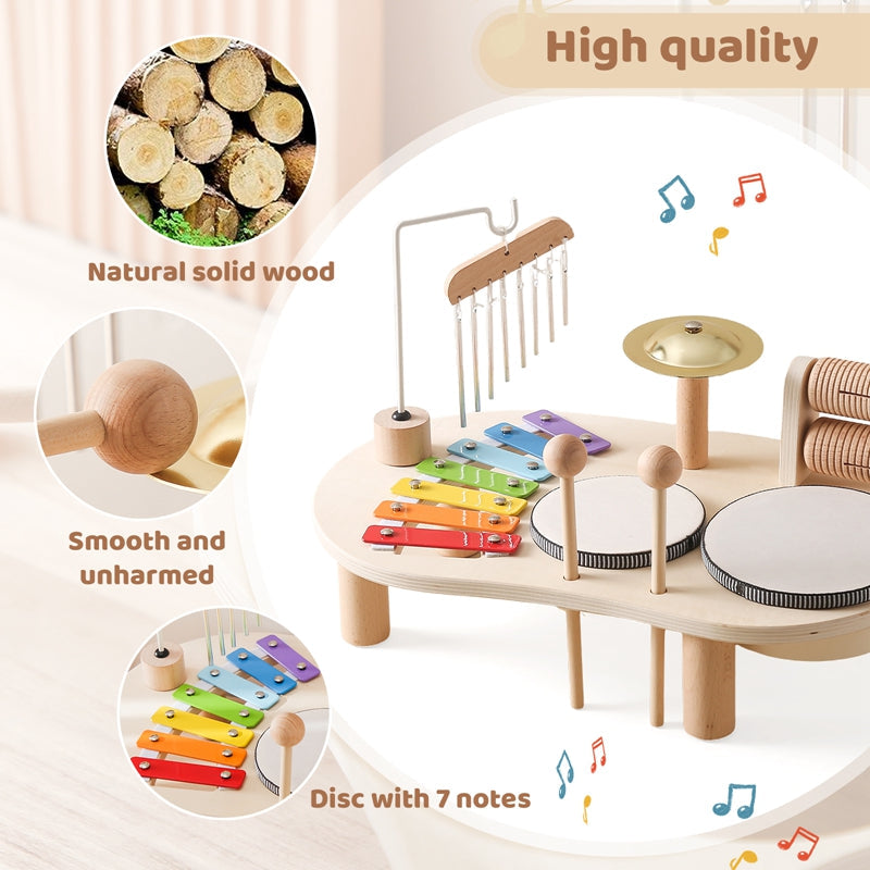 Educational Wooden Music Table for Kids - Includes Xylophone, Drums, and Cymbals! 5