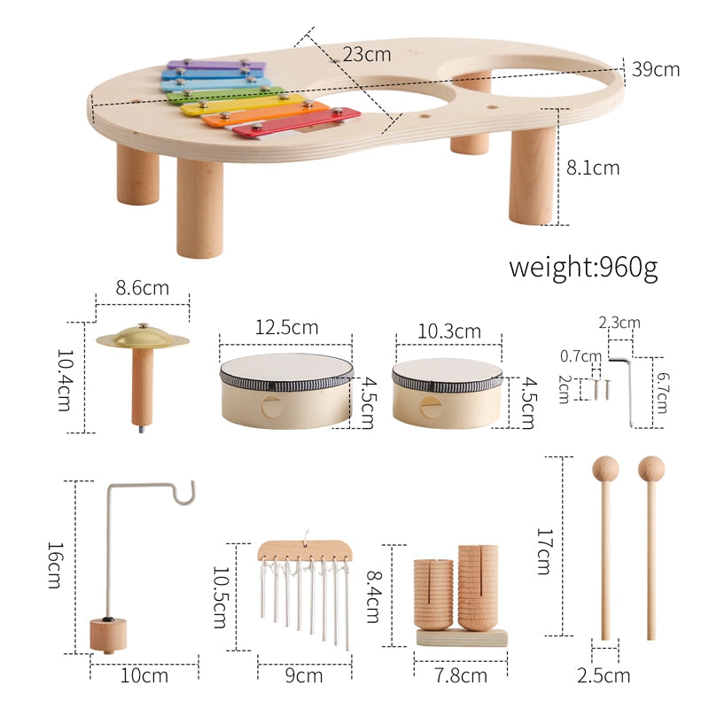 Educational Wooden Music Table for Kids - Includes Xylophone, Drums, and Cymbals! 7