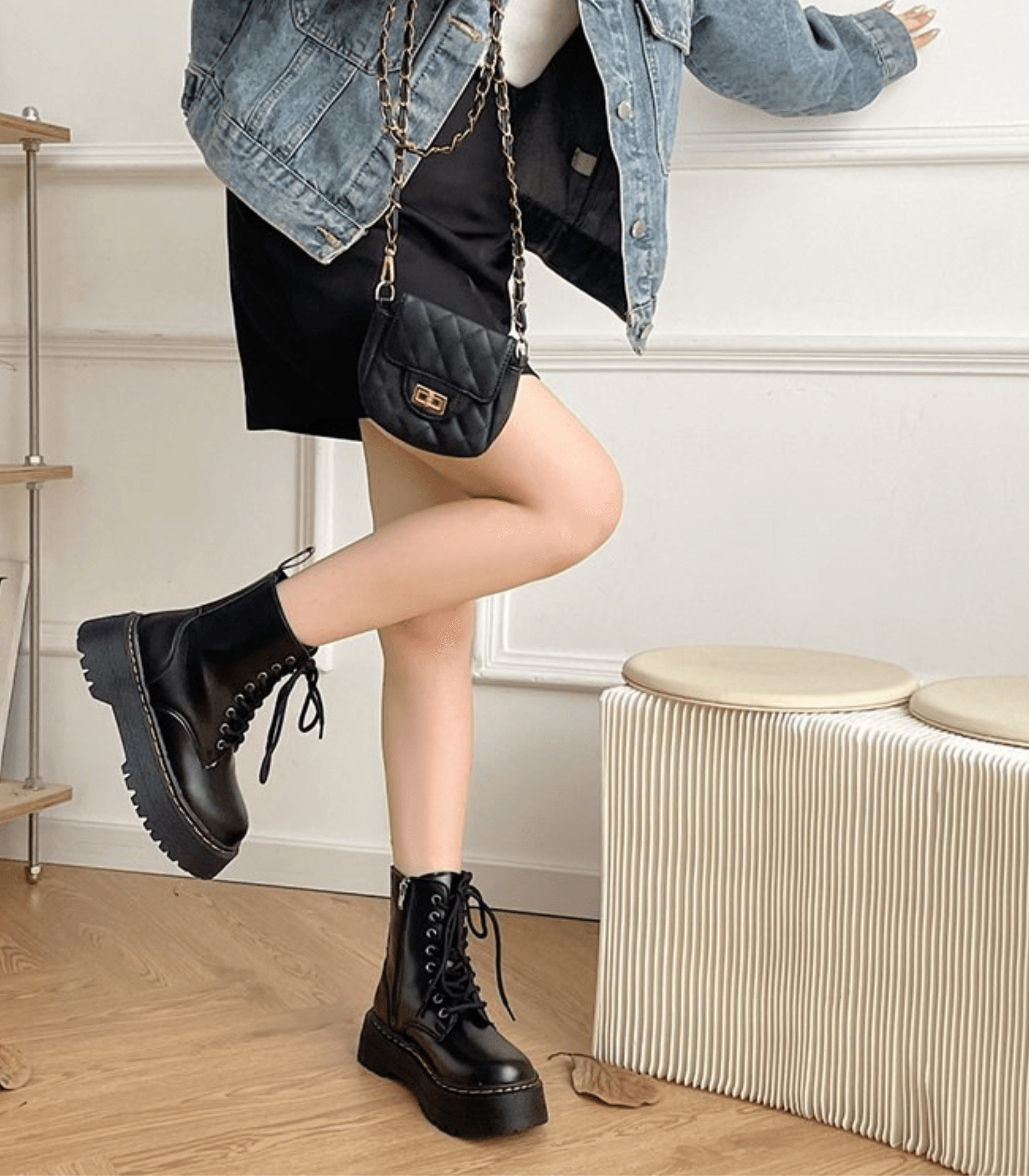 Elegant Leather Platform Boots with Chunky Sole – Comfortable and Stylish Footwear for Streetwear 1