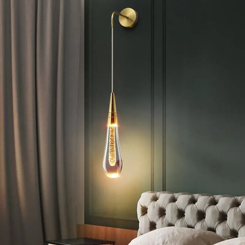 Elegant Wall Sconce Water-Drop Design Glass with Golden Accents 1