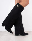 Elegant Women's Black Suede Knee High Boots with Gold Accents – Stylish and Comfortable Footwear 3