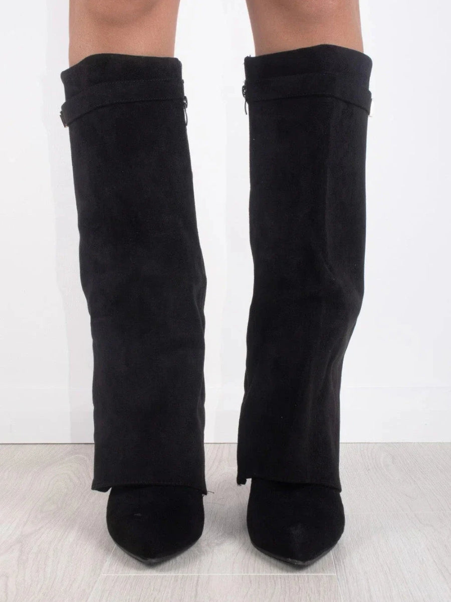 Elegant Women's Black Suede Knee High Boots with Gold Accents – Stylish and Comfortable Footwear 4