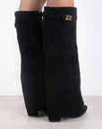 Elegant Women's Black Suede Knee High Boots with Gold Accents – Stylish and Comfortable Footwear 5