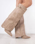 Elegant Women's Black Suede Knee High Boots with Gold Accents – Stylish and Comfortable Footwear 6