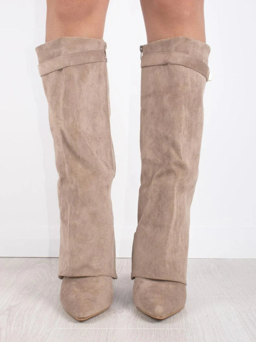 Elegant Women's Black Suede Knee High Boots with Gold Accents – Stylish and Comfortable Footwear 7