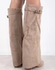 Elegant Women's Black Suede Knee High Boots with Gold Accents – Stylish and Comfortable Footwear 8