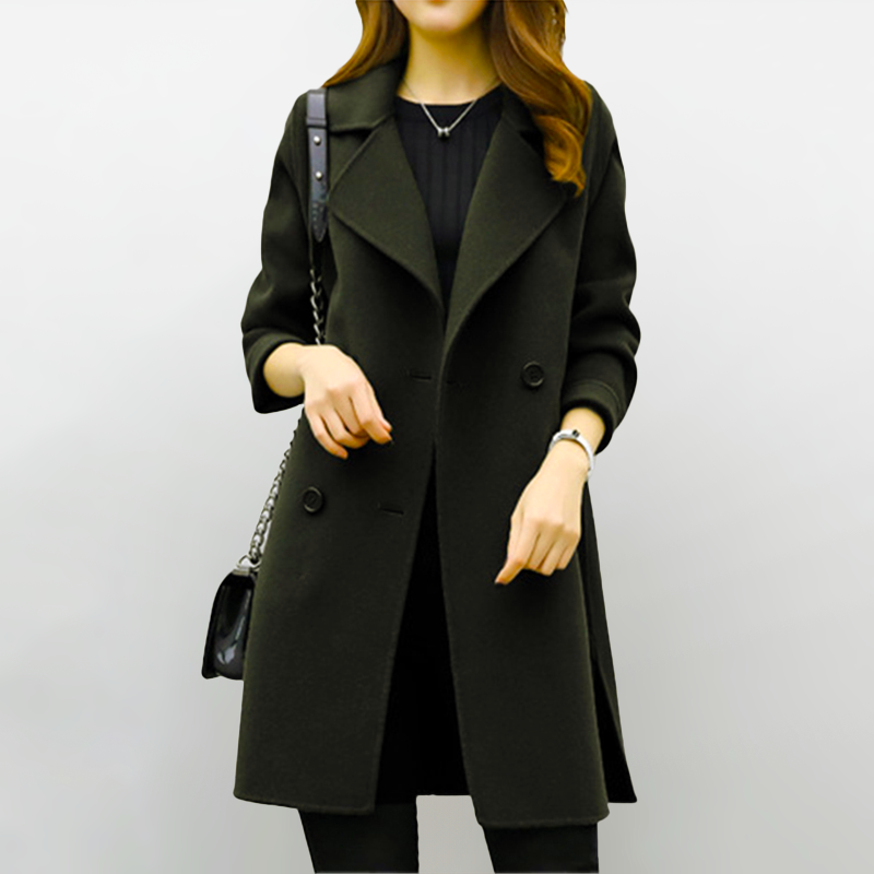 Elegant Women's Long Wool Blend Coat – Tailored Fit, Perfect for Winter and Fall, Available in Black 1