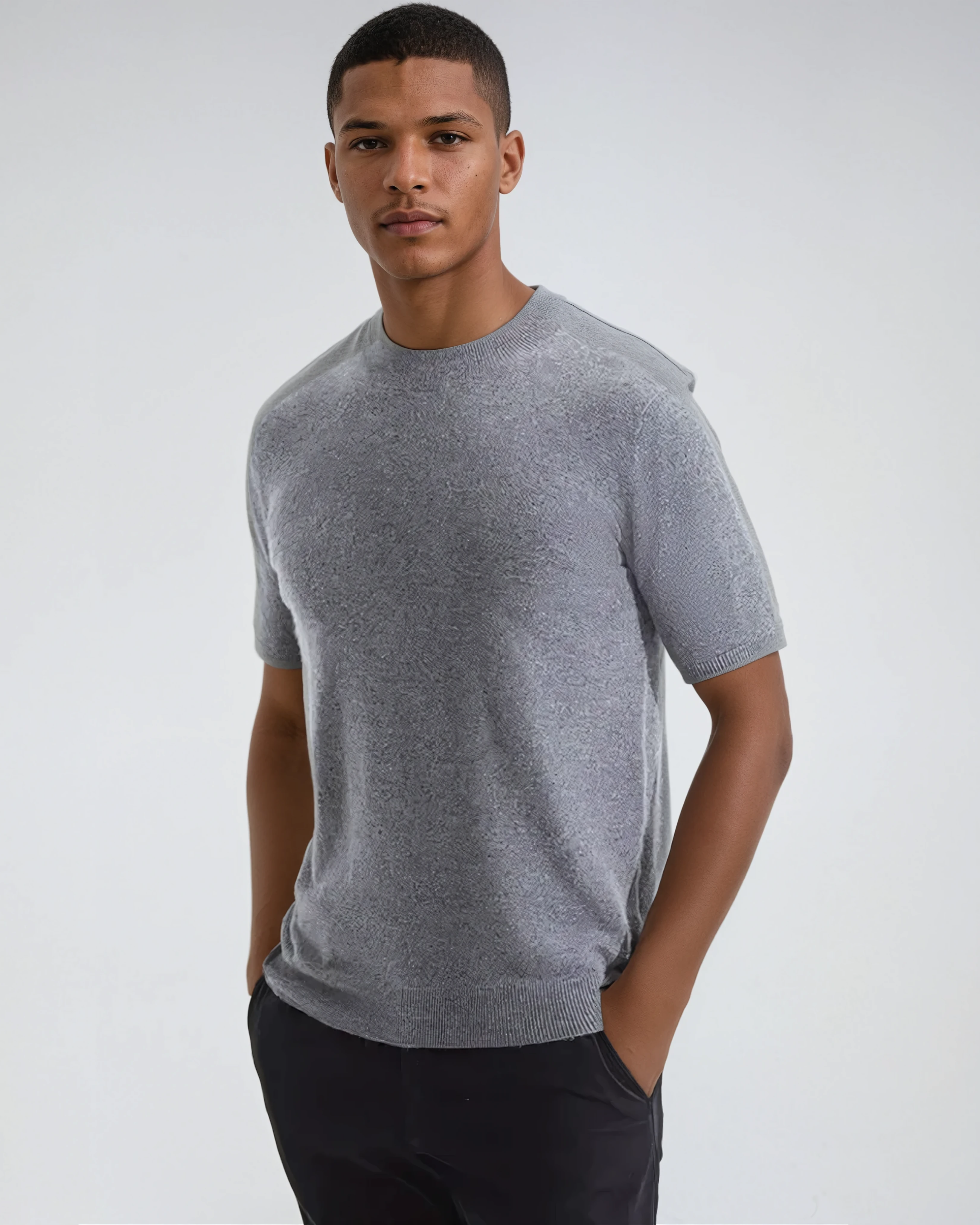 Ethan | Elegant Gray Cashwool T-Shirt 0