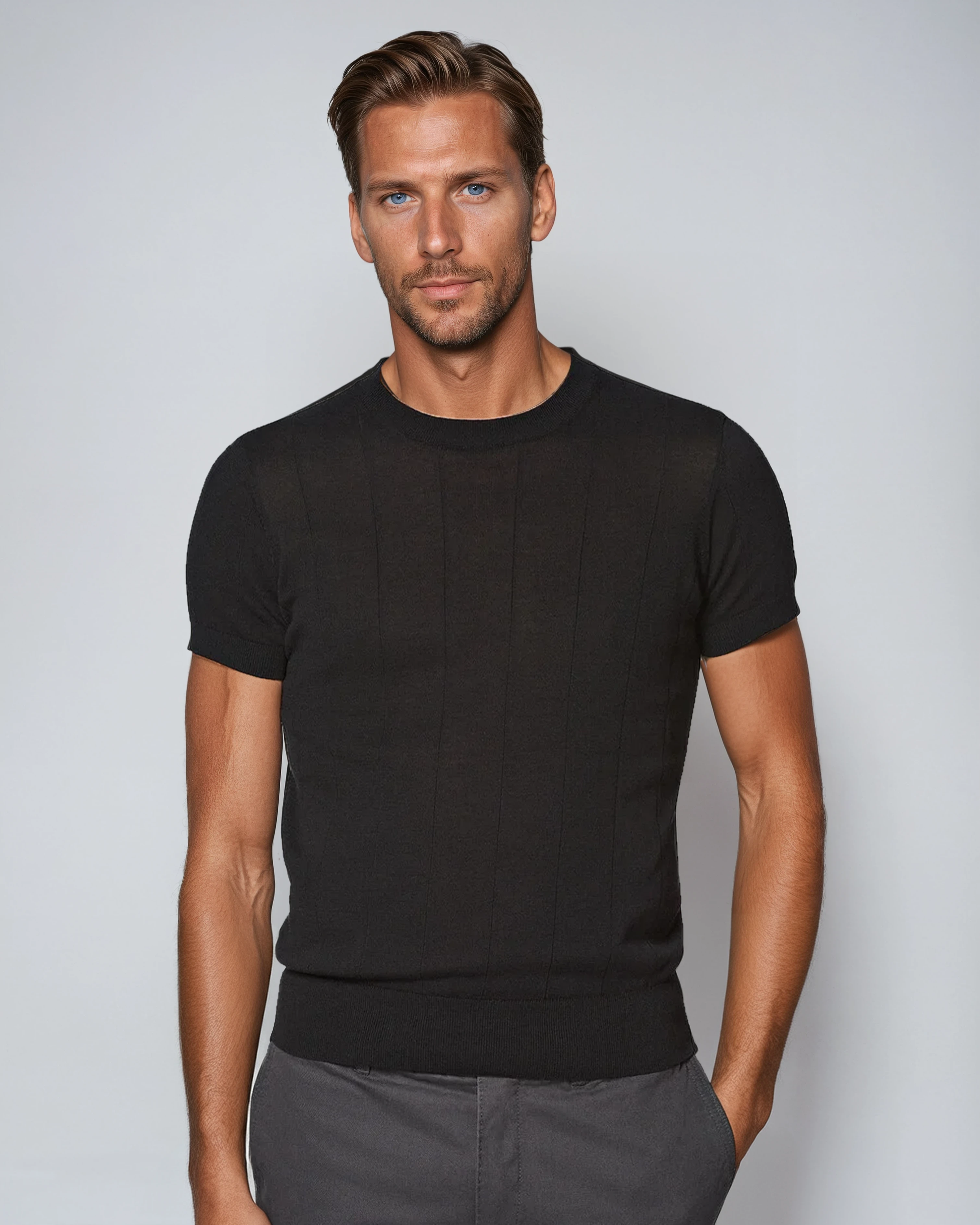 Ethan | Stylish Black Ribbed T-Shirt 0