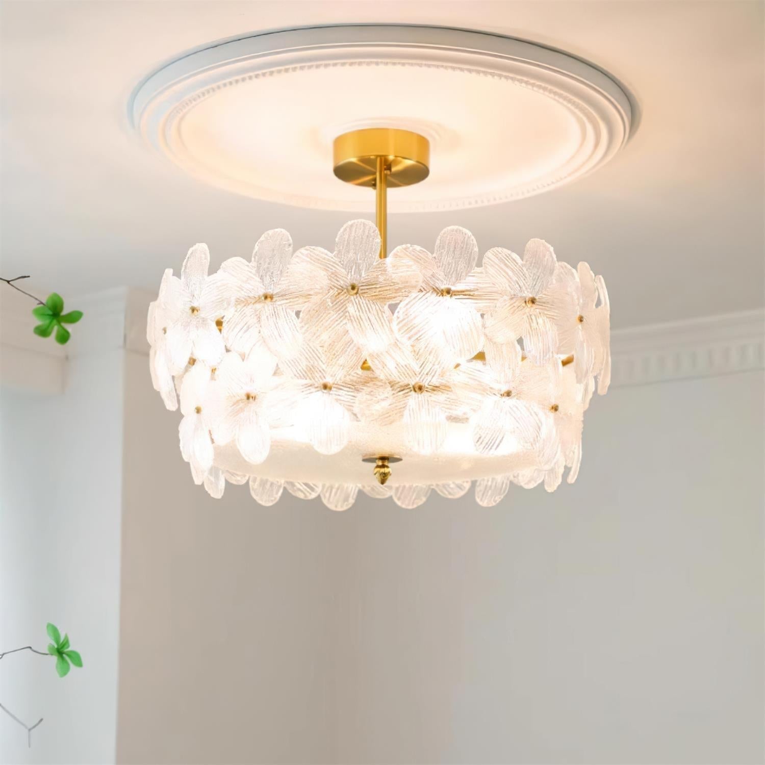 FloraLuxe | Elegant Handmade Glass Ceiling Lamp with Brass Frame 2