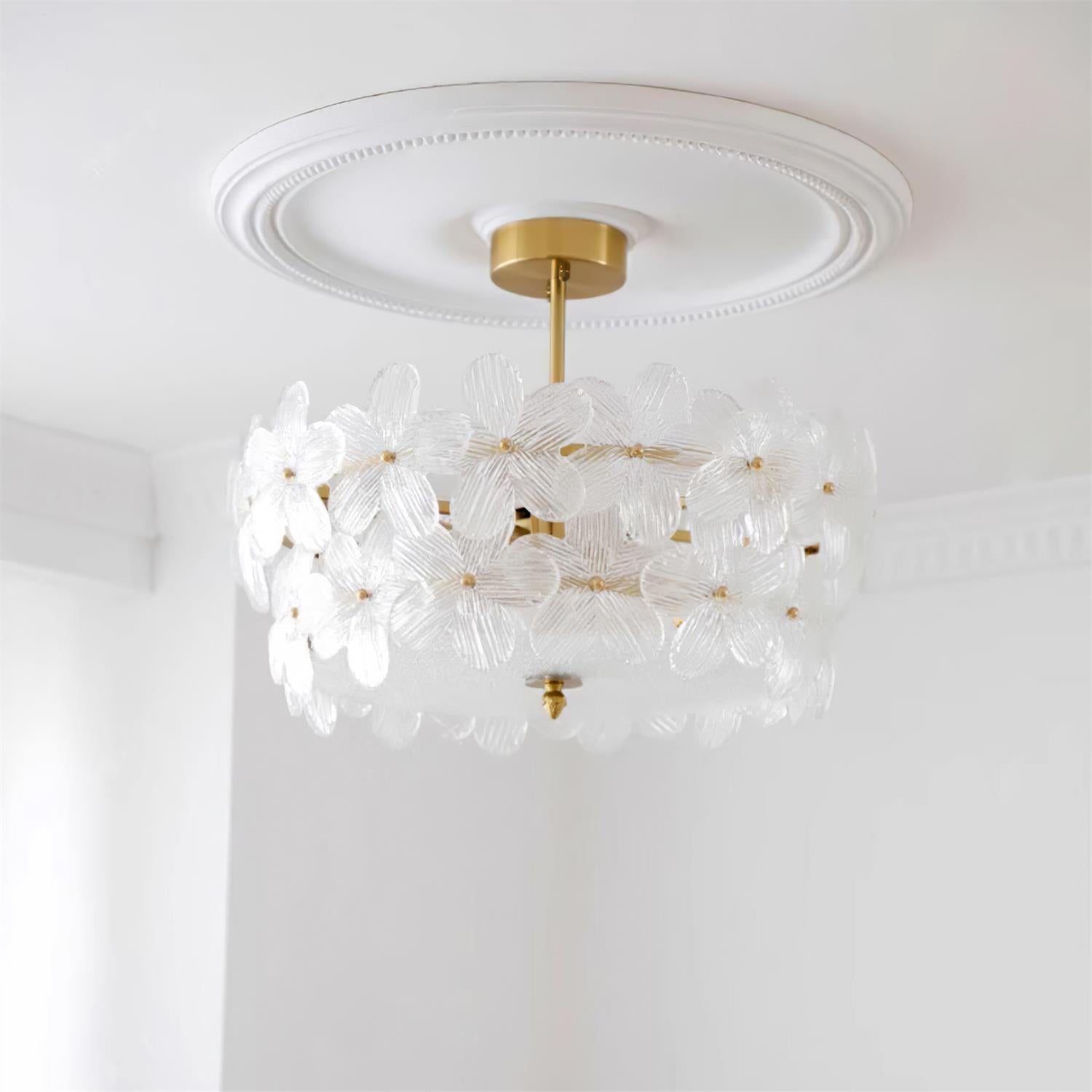 FloraLuxe | Elegant Handmade Glass Ceiling Lamp with Brass Frame 6