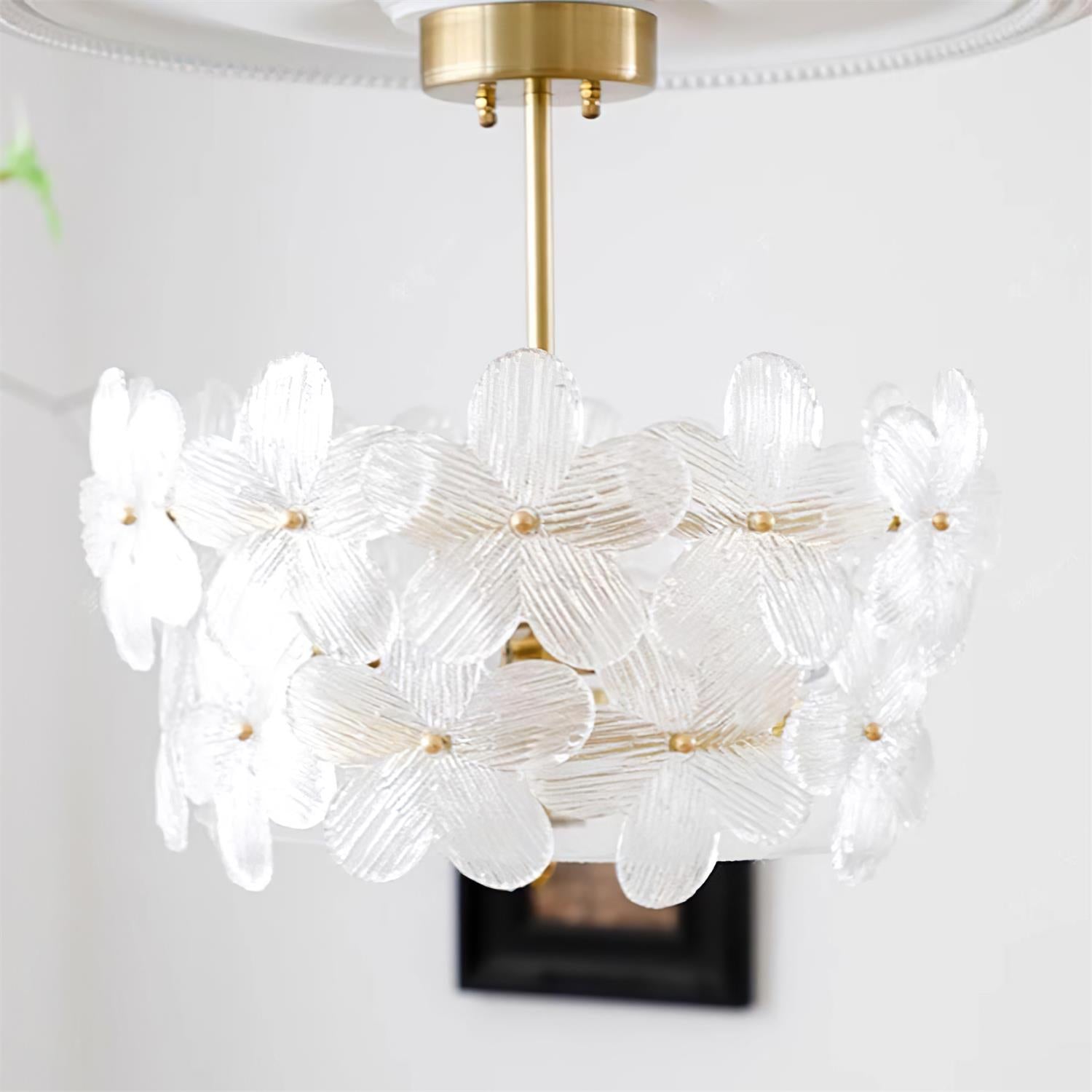 FloraLuxe | Elegant Handmade Glass Ceiling Lamp with Brass Frame 7