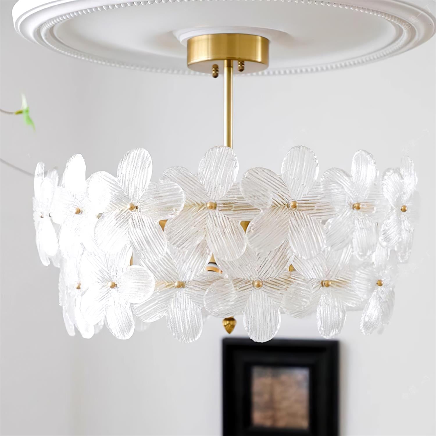 FloraLuxe | Elegant Handmade Glass Ceiling Lamp with Brass Frame 8
