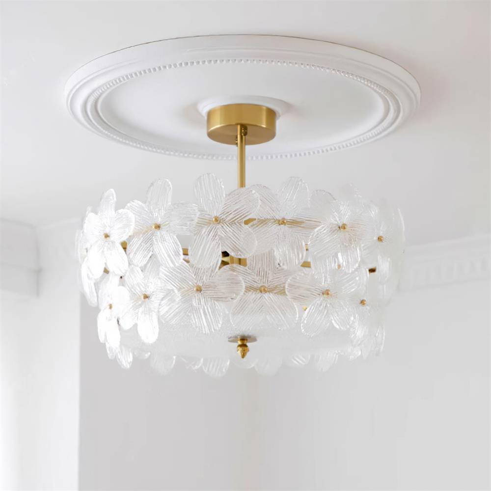 FloraLuxe | Elegant Handmade Glass Ceiling Lamp with Brass Frame 9