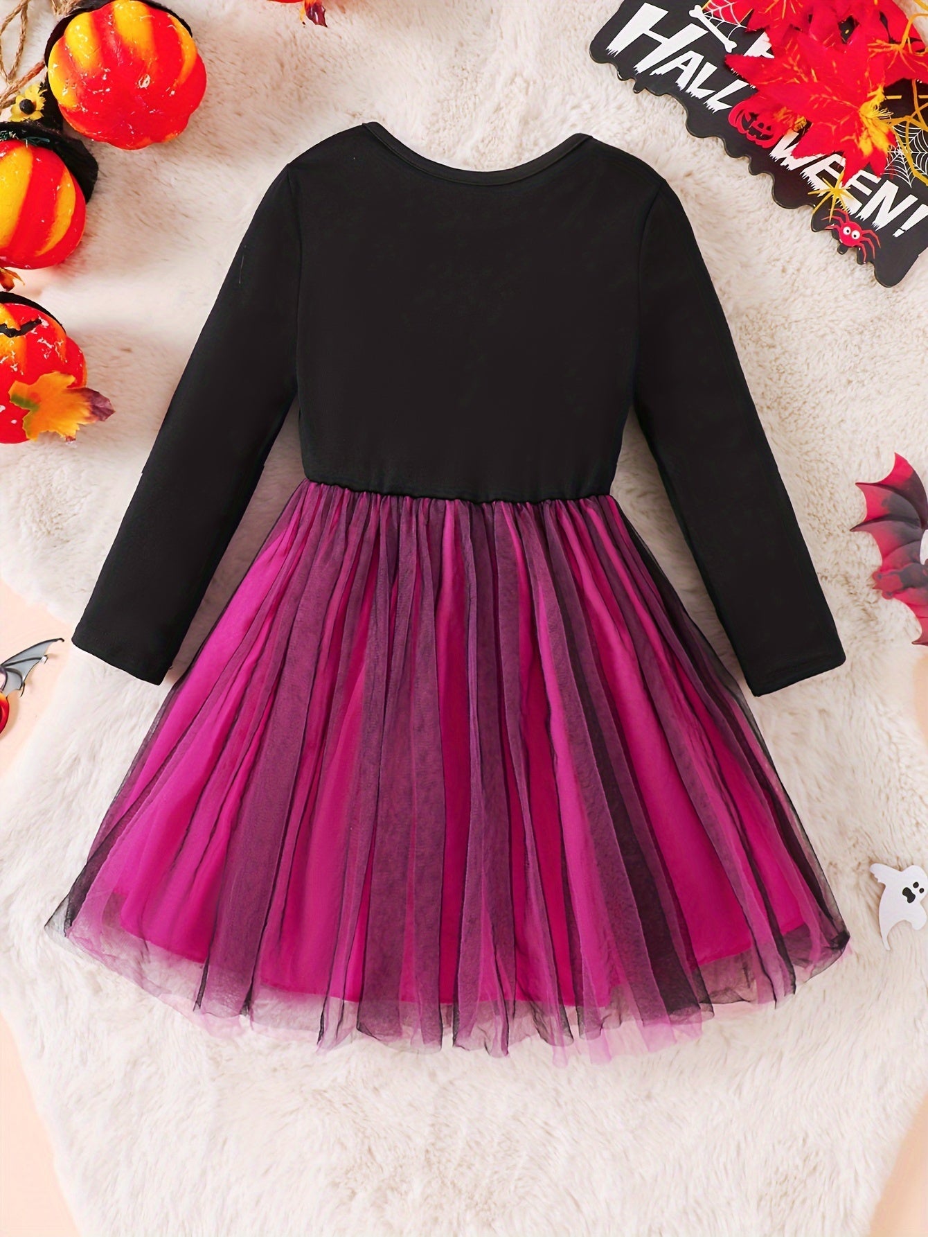 Girls Long Sleeve Halloween Skeleton Costume Dress | Tulle Mini 1