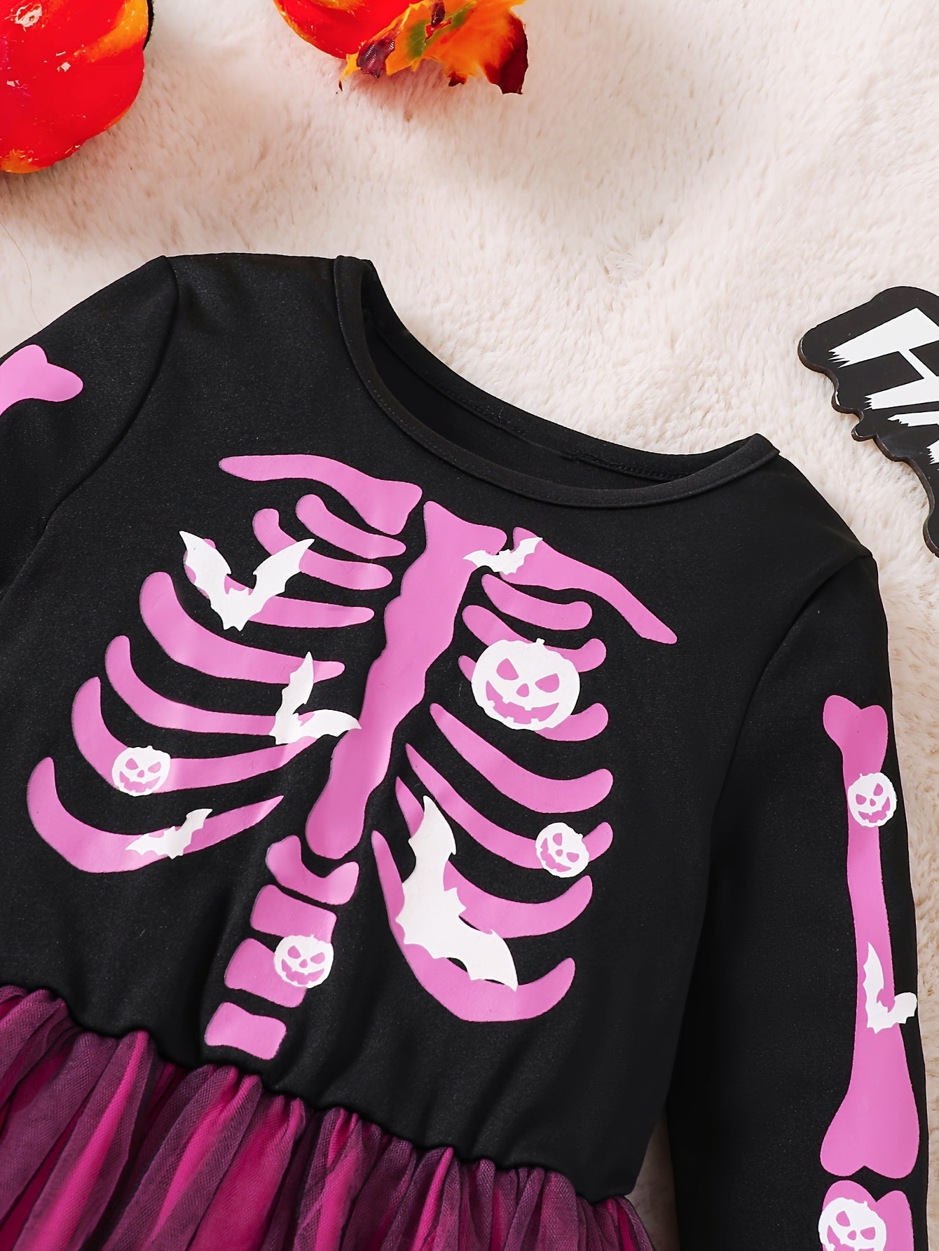 Girls Long Sleeve Halloween Skeleton Costume Dress | Tulle Mini 2