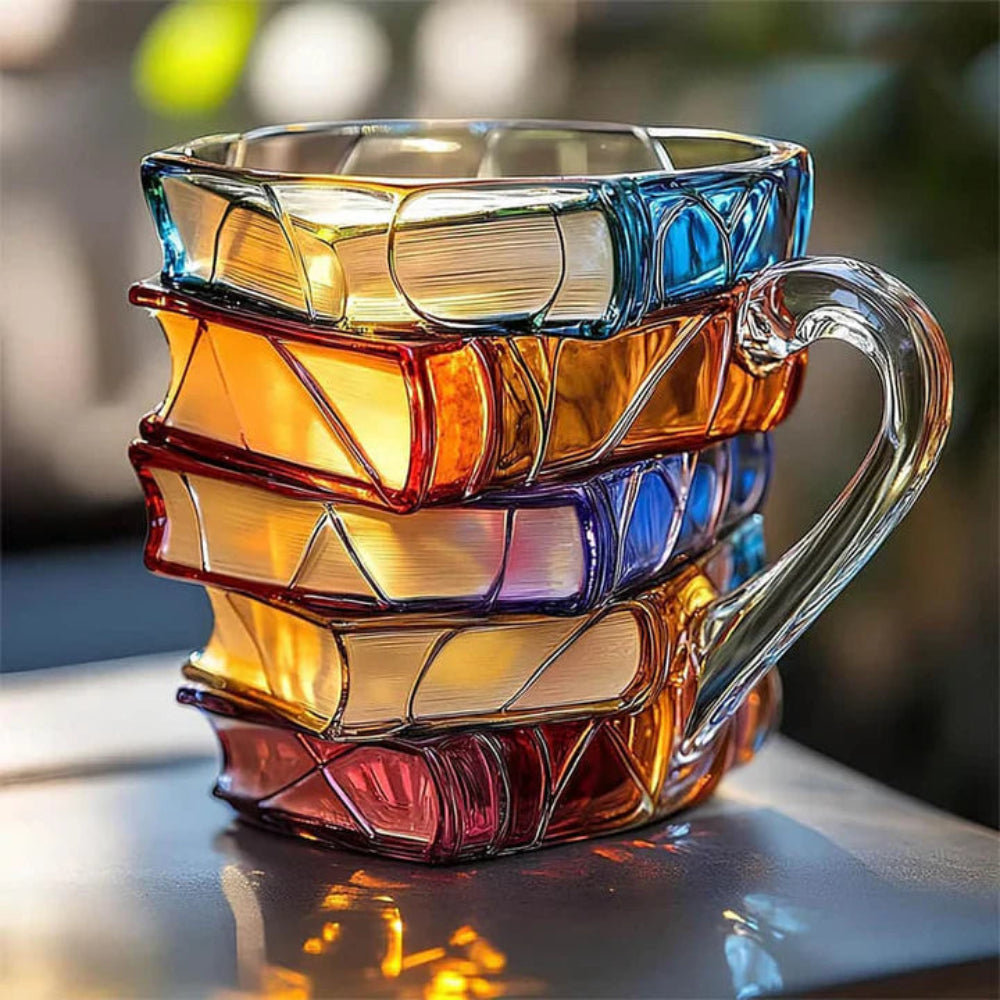 Glass Coffee Mug Book Spine Design 0