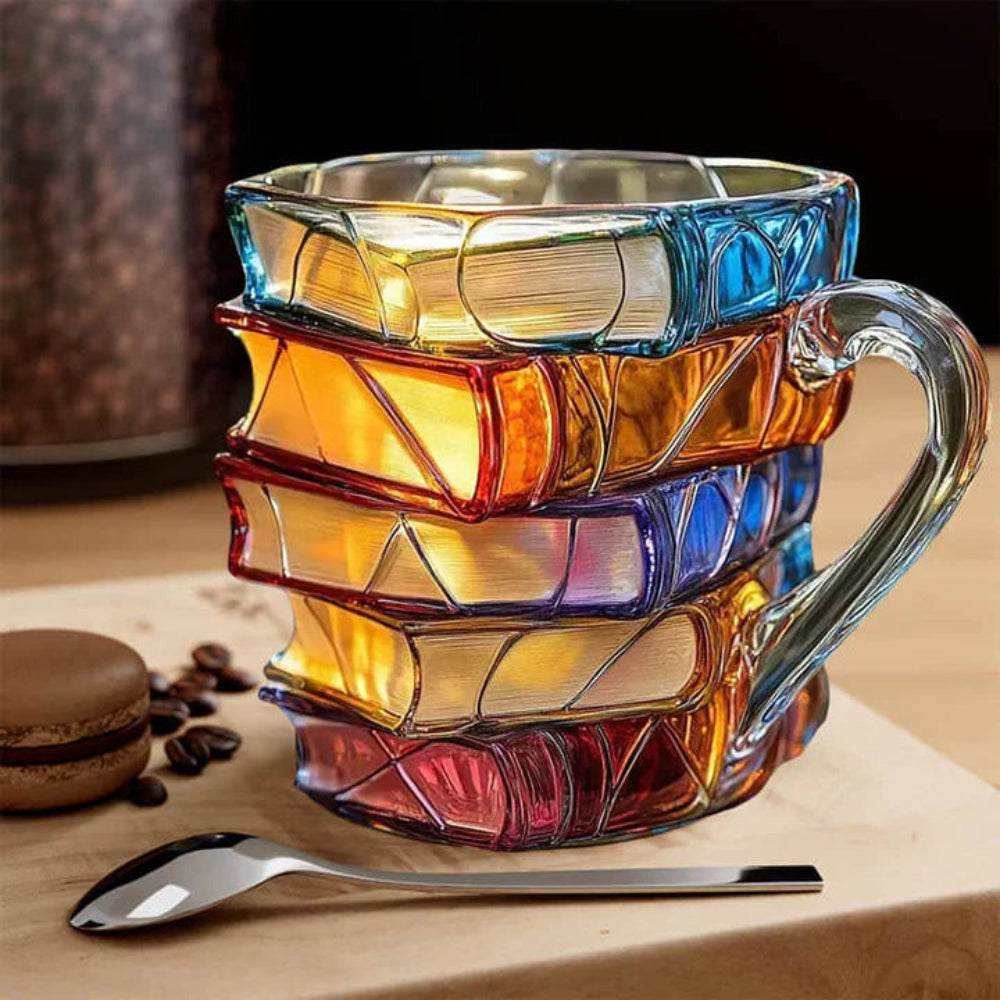 Glass Coffee Mug Book Spine Design 1