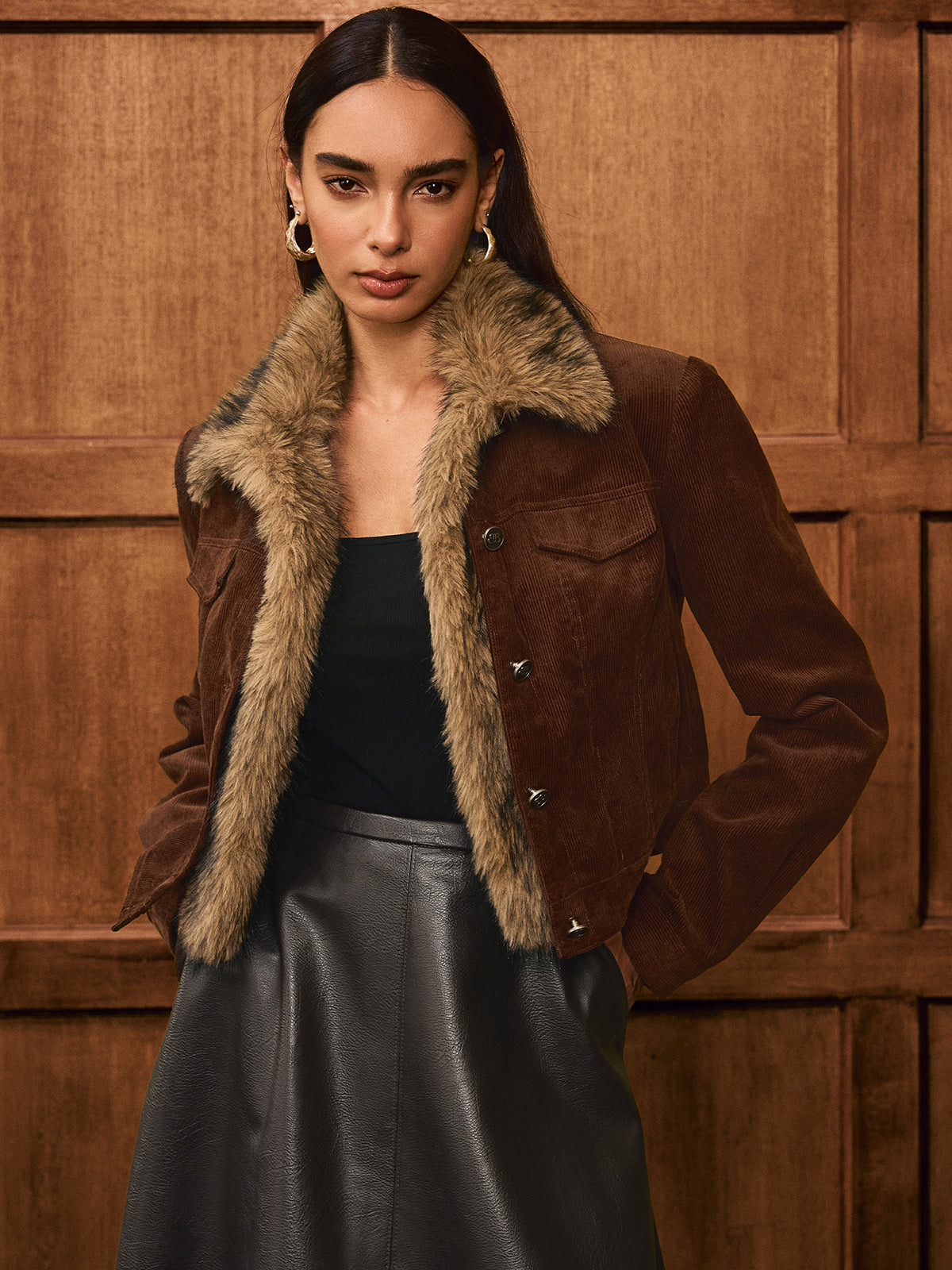 Gracelyn | Faux Fur Collar Corduroy Jacket 0