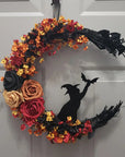 Halloween Rustic Witch Floral Wreath | Crescent Moon Door Decor 0