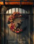 Halloween Rustic Witch Floral Wreath | Crescent Moon Door Decor 1