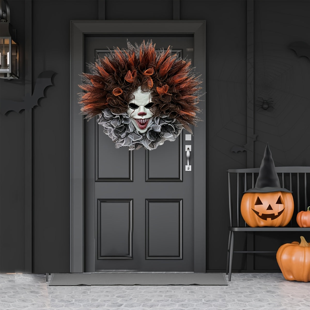 Halloween Scary Clown Mesh Wreath | Creepy Front Door Decor 2