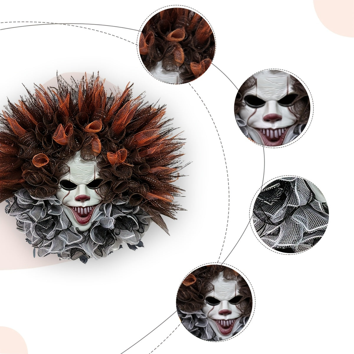 Halloween Scary Clown Mesh Wreath | Creepy Front Door Decor 3