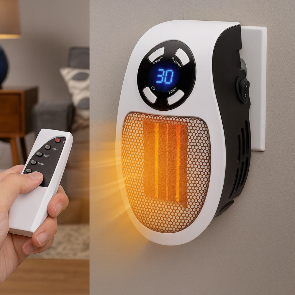 HeatPlug | Plug-In Mini Wall Electric Space Heater with Remote Control 0