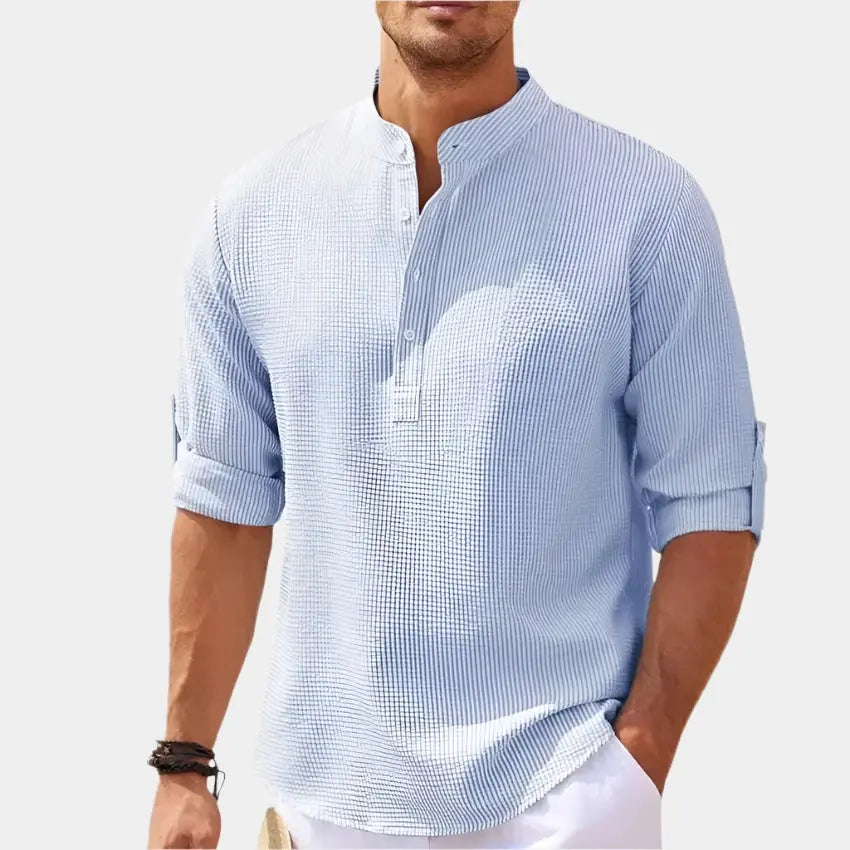 Herren Langarmshirt Henry-Kragen Hochwertiges Material Bequemes Longsleeve T-Shirt 1
