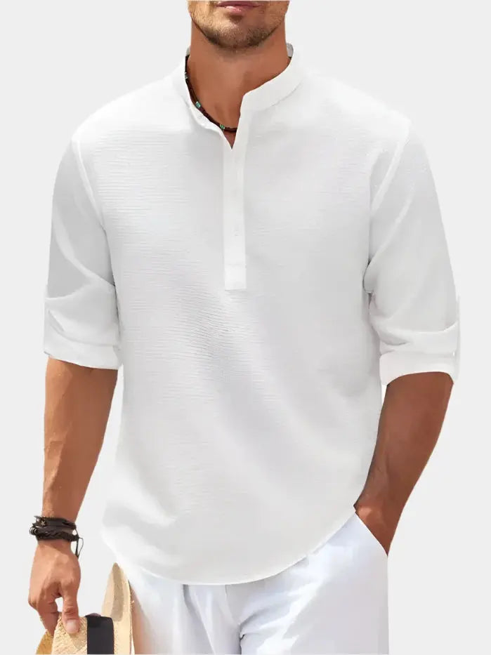 Herren Langarmshirt Henry-Kragen Hochwertiges Material Bequemes Longsleeve T-Shirt 2