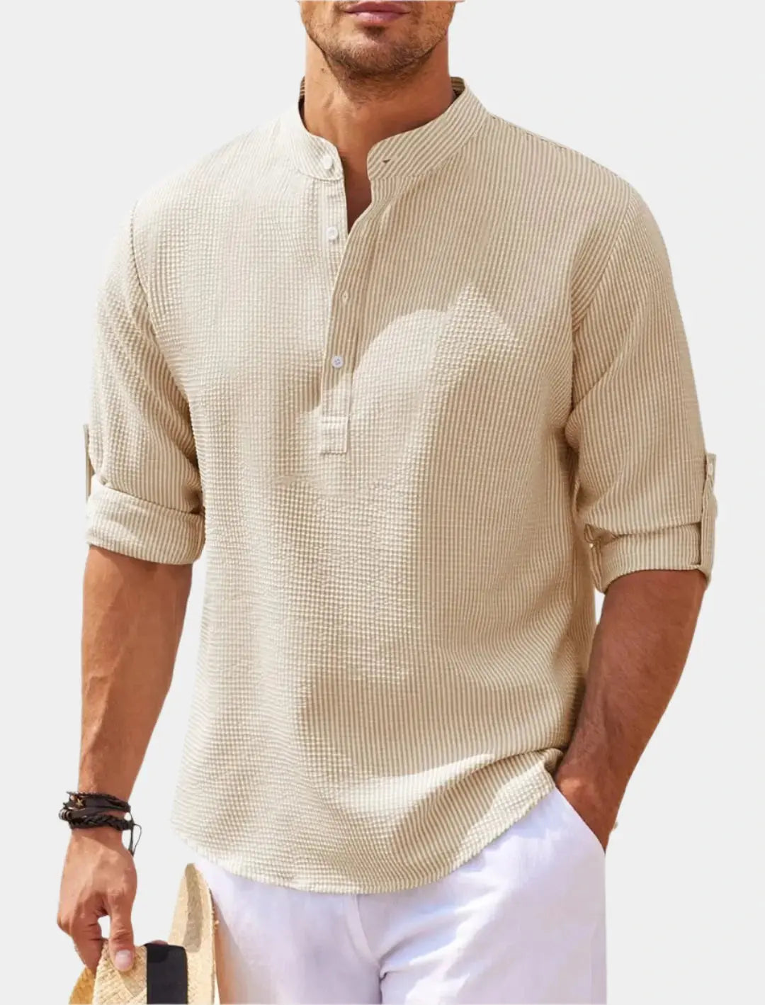 Herren Langarmshirt Henry-Kragen Hochwertiges Material Bequemes Longsleeve T-Shirt 3
