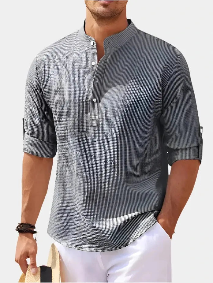 Herren Langarmshirt Henry-Kragen Hochwertiges Material Bequemes Longsleeve T-Shirt 4
