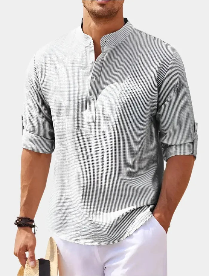 Herren Langarmshirt Henry-Kragen Hochwertiges Material Bequemes Longsleeve T-Shirt 5