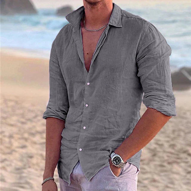 Herren Leinenhemd Lässig Atmungsaktive Baumwoll-Leinen-Mischung für Sommer 10