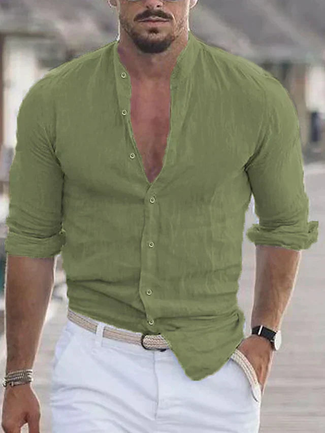 Herren Leinenhemd Modernes Design Körpernahe Passform 100% Leinen 1