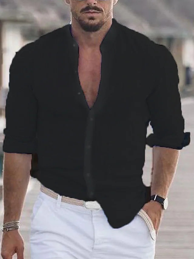Herren Leinenhemd Modernes Design Körpernahe Passform 100% Leinen 5