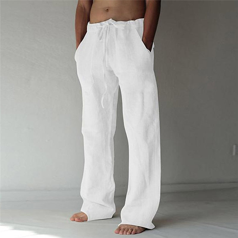 Herren Leinenhose Lässig Atmungsaktiv Sommer Freizeit Hosen 0