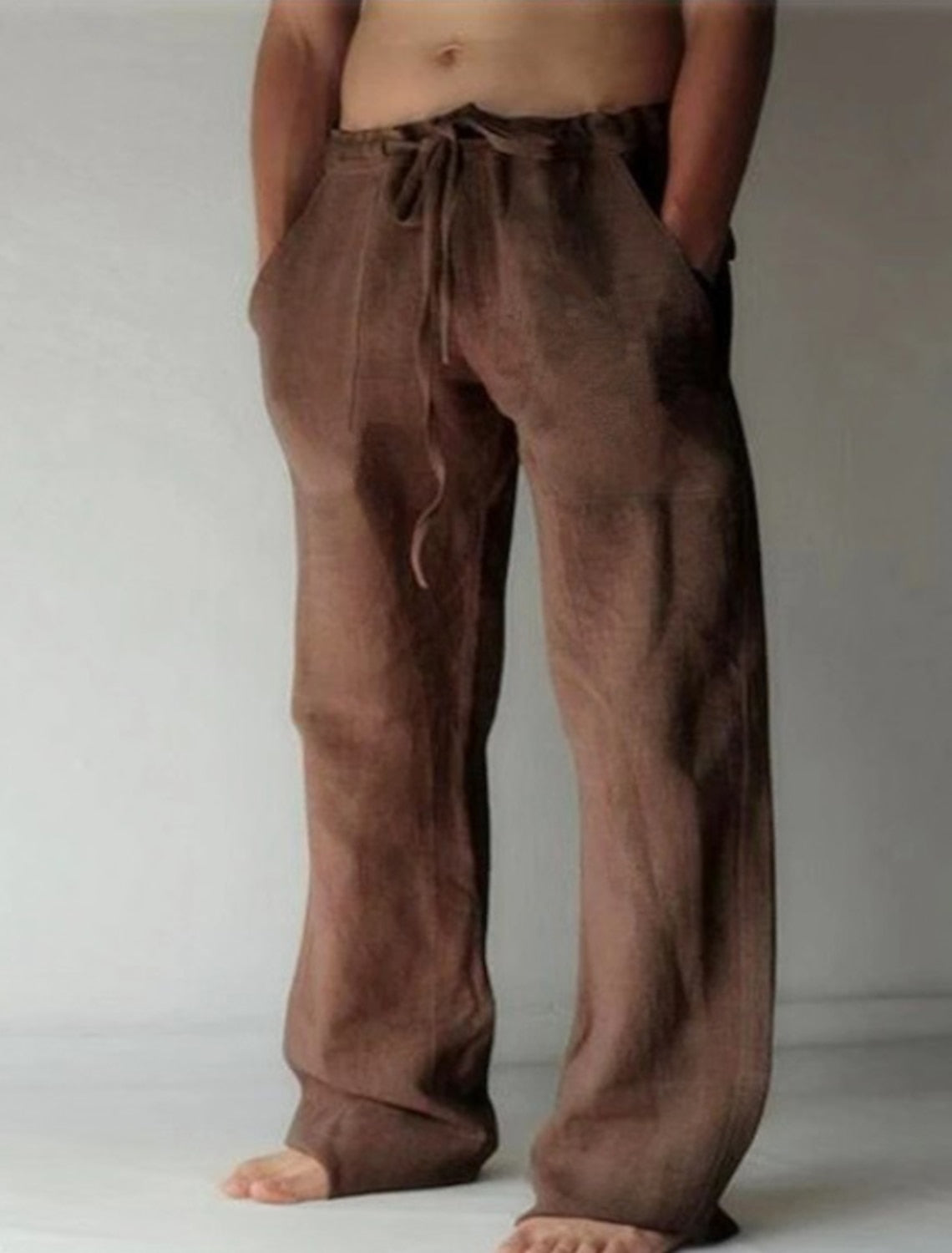 Herren Leinenhose Lässig Atmungsaktiv Sommer Freizeit Hosen 10