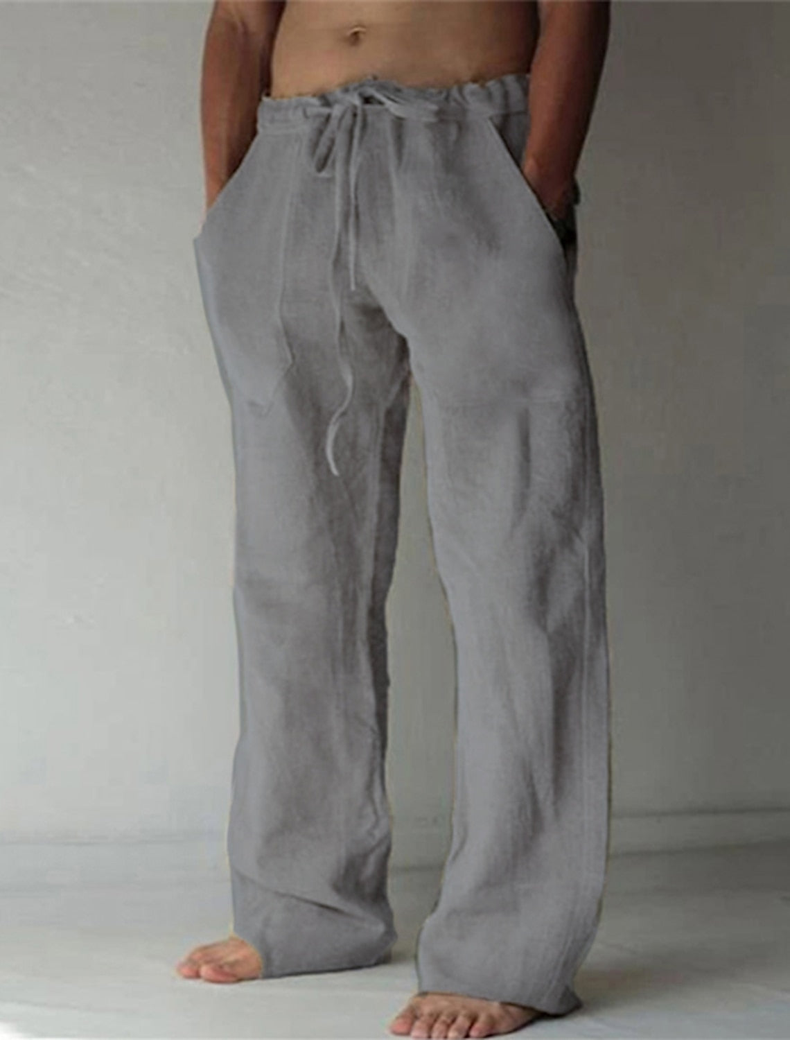 Herren Leinenhose Lässig Atmungsaktiv Sommer Freizeit Hosen 11