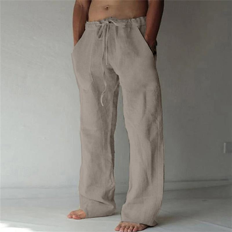 Herren Leinenhose Lässig Atmungsaktiv Sommer Freizeit Hosen 13